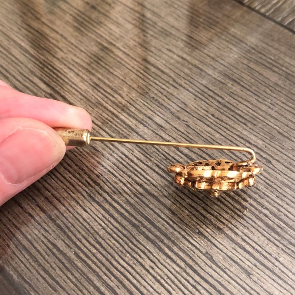 Vintage FLORENZA Stick Pin brooch Green Enamel & Rhinestones - Picture 14 of 16